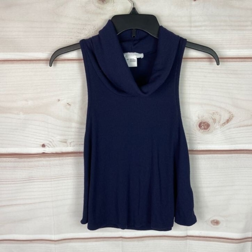Cooperative Top Womens XS Blue Rib Knit Swing Crop Tank‎ Cowl Neck Sleeveless